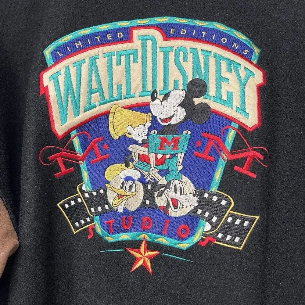 Vintage Walt Disney World Studio Varsity Leather Jacket  Large Embroidered Y2K